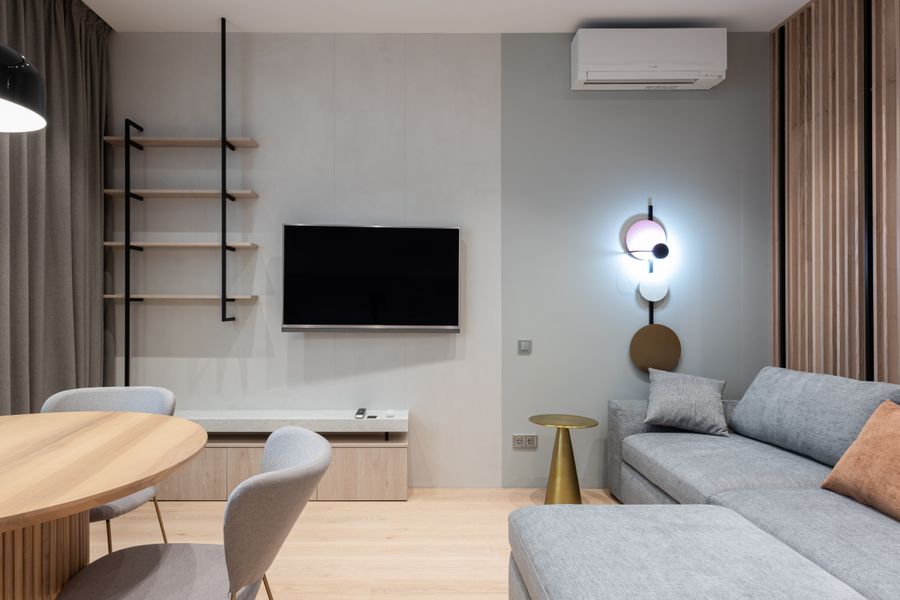 Sala de estar confortable para confort térmico y acústico